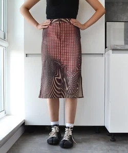 2001 Vintage Wonens ROBERTO CAVALLI Skirt Denim Abstract Print Jean Size 42 US 6 - Picture 1 of 8