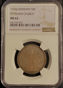 Germany 1934 J 5 Reichsmark, Potsdam Garrison Church NGC MS62 Nice Toning - Picture 1 of 4