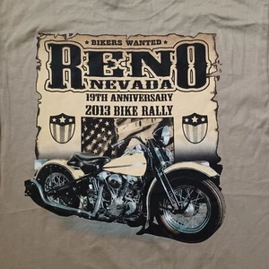 Reno Nevada Bike Rally Shirt Mens Large Beige Double Side Skull Wings Logo 2013 - Picture 1 of 14