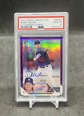 Bobby Miller - Dodgers - 2023 Topps Chrome PURPLE REFRACTOR RC AUTO /150! PSA 10 - Image 1 of 2