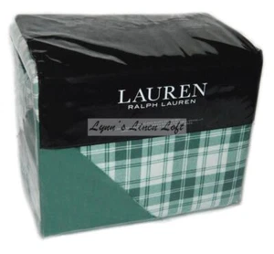 RALPH LAUREN FLANNEL Ulster Plaid Green FULL/ QUEEN DUVET SET 3P $270 COTTON - Picture 1 of 7