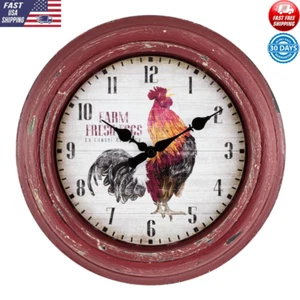 Rustic Rooster Quartz Wall Clock Distressed Kitchen Decor Battery Operated New - Picture 1 of 7