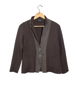 Chaqueta Cárdigan Eileen Fisher Lana Merino Cordero Cuero Borde Pequeña Marrón - Imagen 1 de 6