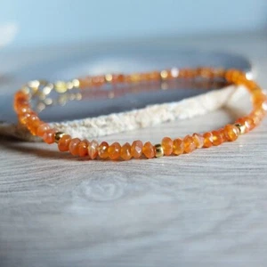 Bracciale fatto a mano corniola arancione sfaccettata rondelle 3-4 mm perle pietre preziose 6-8" - Foto 1 di 12