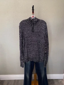 Guess Jeans Gray Knit Faux Leather Zippered SWEATER Large L - Picture 1 of 7