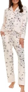 Flora Nikrooz Womens 2 Piece Super Soft Satin Trim Notch Collar Pajama Sleep Set - Picture 1 of 16