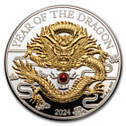 2024 Vanuatu 1 oz Silver Year of the Dragon Gold Gilded w/ Pearl