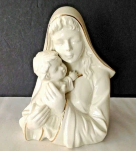 VTG MIKASA Madonna With Child Porcelain 8” Tall Figurine Ivory w/Gold Trim FK001 - Picture 1 of 6