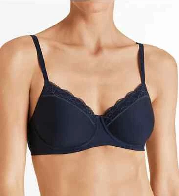 Sujetador Camiseta Hanro L44044 Mujer Azul Marino Algodón y Encaje Espaciador Talla 34A Foto 1 de 3