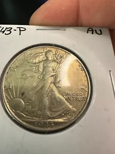 1943 P AU 90% Silver Walking Liberty Half Dollar Very Nice 2 coins available - Picture 1 of 8