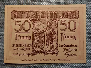 Dinero de emergencia 50 peniques Stecklenburg Ostharz balneario aéreo 1 de julio de 1921 impresión tricolor - Imagen 1 de 2