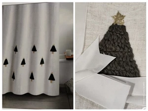 Ridgefield TUFTED TREE STAR SHOWER CURTAIN Metallic Christmas Holiday 72" NEW - Picture 1 of 24