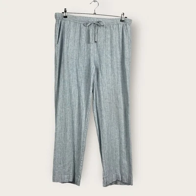 Rafella Size XL Blue White Stripe Tie Front Linen Blend Casual Pull On Pants - Image 1 of 4