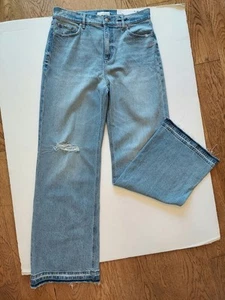 New Loft wide leg high rise denim jeans w/unhemmed hemline, size 28, NWT - Picture 1 of 4