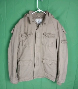 Chaqueta informal de algodón estilo militar WenVen para hombre con capucha extraíble, talla L - Imagen 1 de 23