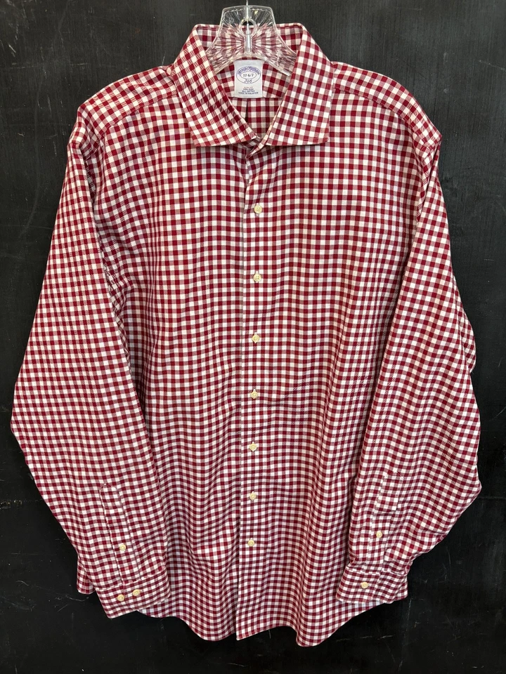 Brooks Brothers Dress Shirt Mens 17 - 36/37 Slim Fit Red Check Non-Iron - Image 1 of 4