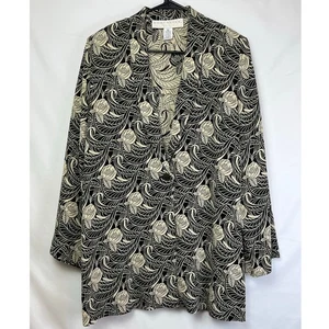 Don Caster Womens 14 Black/Cream Floral Print Wool Blend Long Sleeve Suit Jacket - Picture 1 of 6