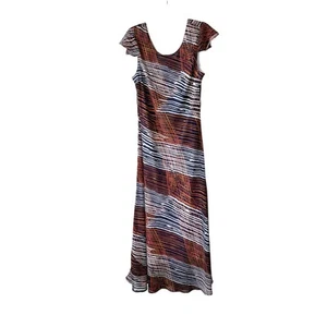 MIDNIGHT VELVET Blue Orange White Geometric Stripe Pattern Maxi Dress Sz 14 - Picture 1 of 5