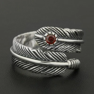 Anillo de plumas con dijes de plata esterlina 925 de piedra circonita cúbica tamaño ajustable DZ Foto 1 de 4