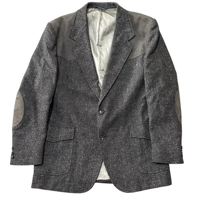 Vtg Pendleton Western Hunting Sport Blazer Virgin Wool Suede Patches 44 Long - Image 1 of 4