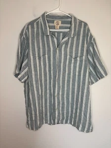 PANAMA JACK Linen Blend Short Slv Button Up Shirt Mens XXL Green Striped Beach - Picture 1 of 6