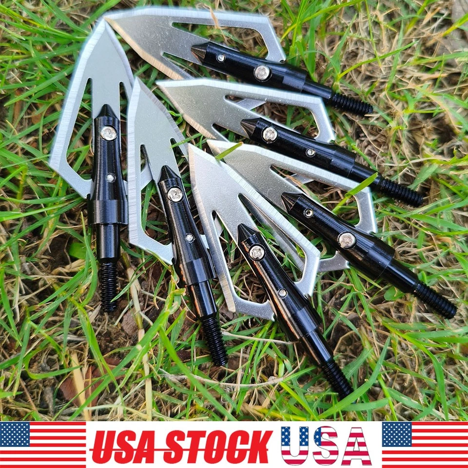 Archery 100 Grain Hunting Broadheads Arrowheads Arrow Heads Tips for Shooting