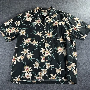 Camicia hawaiana donna vintage Paradise Found stella nera orchidea XL - Foto 1 di 7
