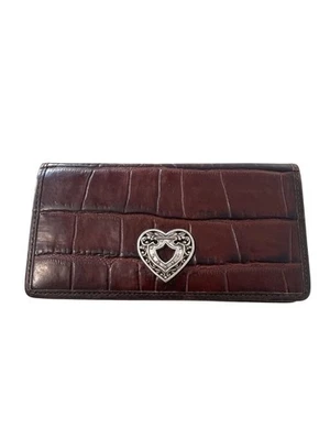 Cartera de cuero Brighton Croc en relieve marrón tono plata corazón organizador de tarjetas Foto 1 de 4