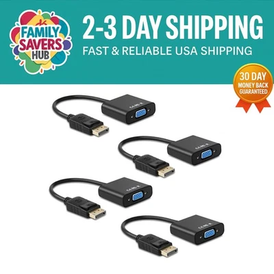 High-Performance DisplayPort to VGA Adapter Set - 4 Gold-Plated Connectors - Image 1 of 4