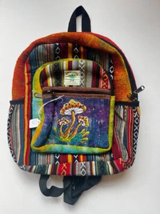 SMALL HEMP RUCKSACK Backpack MUSHROOM CORE BAG HIPPIE SHOULDER College UNI - Picture 1 of 16