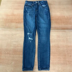 Good American Good Leg Jeans Women 2/26 Blue Distressed Mid Rise Dark Wash - Picture 1 of 12