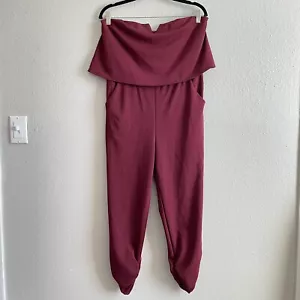 Love...Ady Nordstrom Large Strapless Popover Pant Jumpsuit Burgundy Ruched Crop - Picture 1 of 10