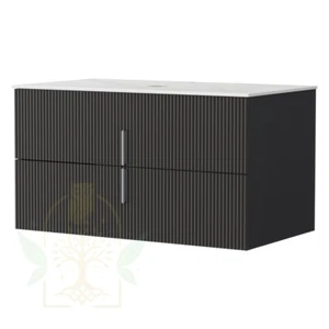Cefito Vanity Unit 900mm Bathroom Cabinet Storage Wall Hung Black Timber Front - Picture 1 of 7