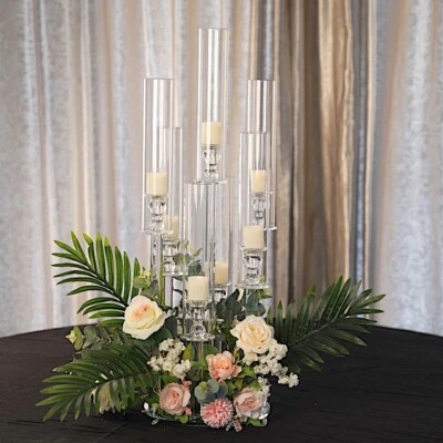 CANDELABRO VOTIVO 33" TRANSPARENTE 7 Brazos Cristal Vidrio Decoraciones Fiesta Foto 1 de 4