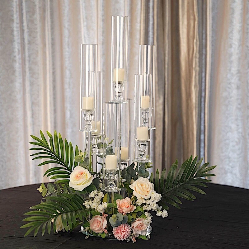 33" CLEAR 7 Arm Crystal Glass Candelabra VOTIVE CANDLE HOLDER Party Decorations - Image 1 of 4
