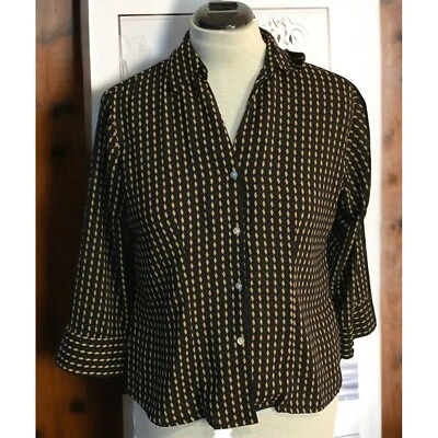 Blusa Piano Mujer Talla Mediana Negra Dorada Patrón Diamante Camisa Manga Larga Foto 1 de 4