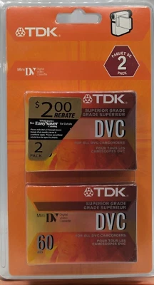Cintas de casete de video digital TDK DVC 60 MiniDV 60 minutos NUEVO SELLADO paquete de 2 Foto 1 de 2