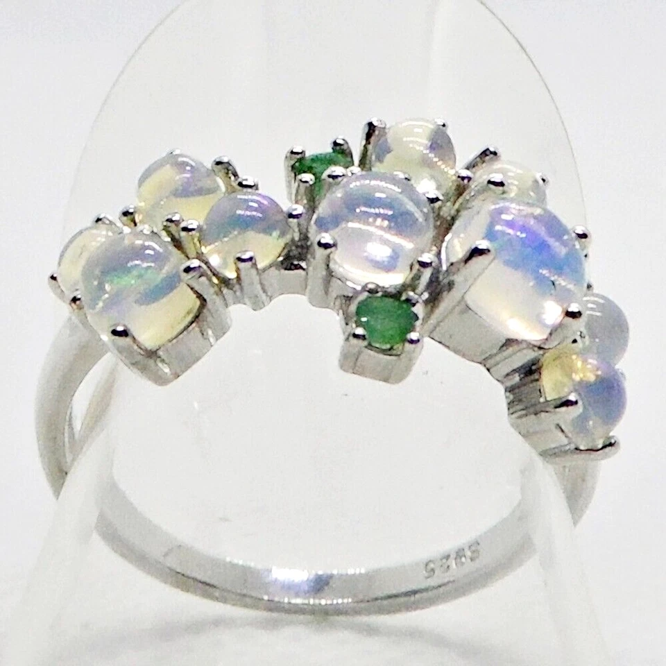 Cabochon Opal Smaragd Ring 925 Silber 585 Weißgold vergoldet 18,1 mm 57 - Bild 1 von 4