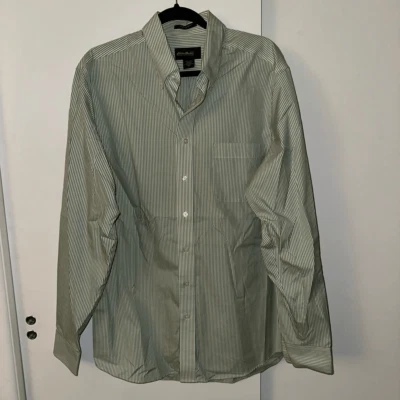 Camisa de vestir Eddie Bauer para hombre con cuello de botones verde blanco a rayas grande alta usada en excelente estado Foto 1 de 4