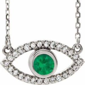 Collar blanco de 18"" esmeralda cultivada en laboratorio y zafiro blanco natural para mal de ojo de 18"" blanco cultivado en laboratorio - Imagen 1 de 2