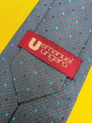 Auténtica corbata EMANUEL UNGARO diseño a rayas en punta azul N 100 % seda Foto 1 de 4