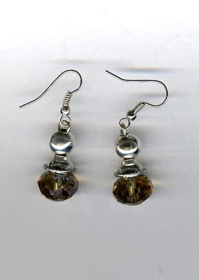 Glass smoke bead w/iron spacer bead & Tibetan silver cap pierced earrings! - Image 1 of 4