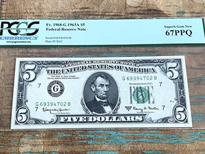 $5 1963A 1968-G GB Block Chicago FRN PCGS 67PPQ - SUPERB - Picture 1 of 2