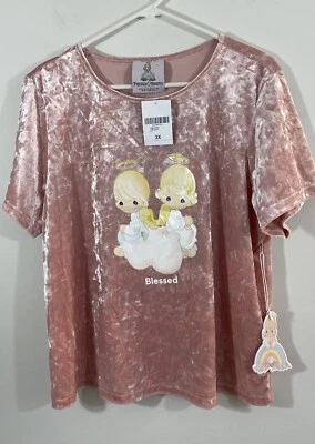 NUEVO Precious Moments Forever 21 Top Mujer Talla 3X Terciopelo Ángel Camisa Terciopelo Rosa Foto 1 de 4