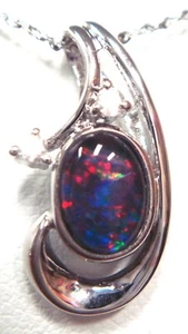 Mother's Day Present Australian Natural Black Triplet Opal Pendant Solid Silver - Picture 1 of 2