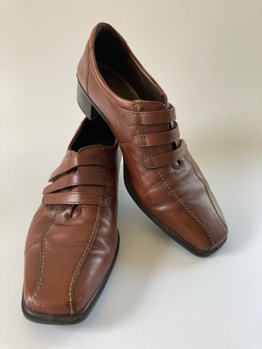 Mocassini da donna Ecco taglia 10 B tacchi a blocco cinturino marrone chiaro chiusura eccellente condimento