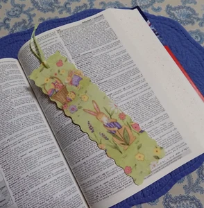 Bookmark BUNNY or EASTER Fabric or Cloth Handmade Light Green Ribbon - Picture 1 of 5