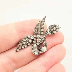 Antike massive silberne viktorianische Paste Vogel Brosche wiegt ein Ei Diamant foliert - Bild 1 von 10