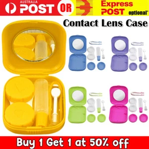 Pocket Plastic Mini Contact Lens Case Kit Outdoor Travel Holder Mirror Container - Picture 1 of 8