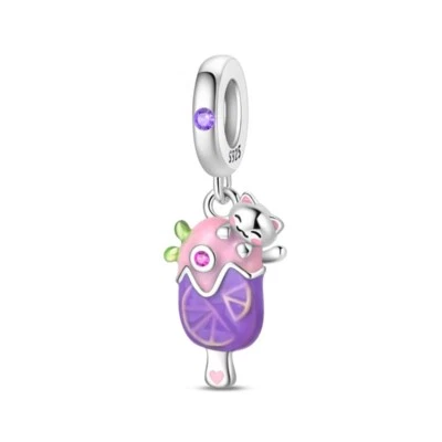 KUNSIR 925 Sterling Silver Cute Cat Popsicle Pendant Charm For European Bracelet - Image 1 of 4